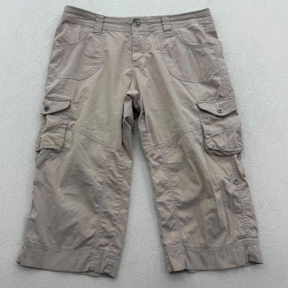 Kuhl Cargo Capri Pants Womens 10 Tan Khaki Hiking Outdoor‎ Utility Cropped Pant